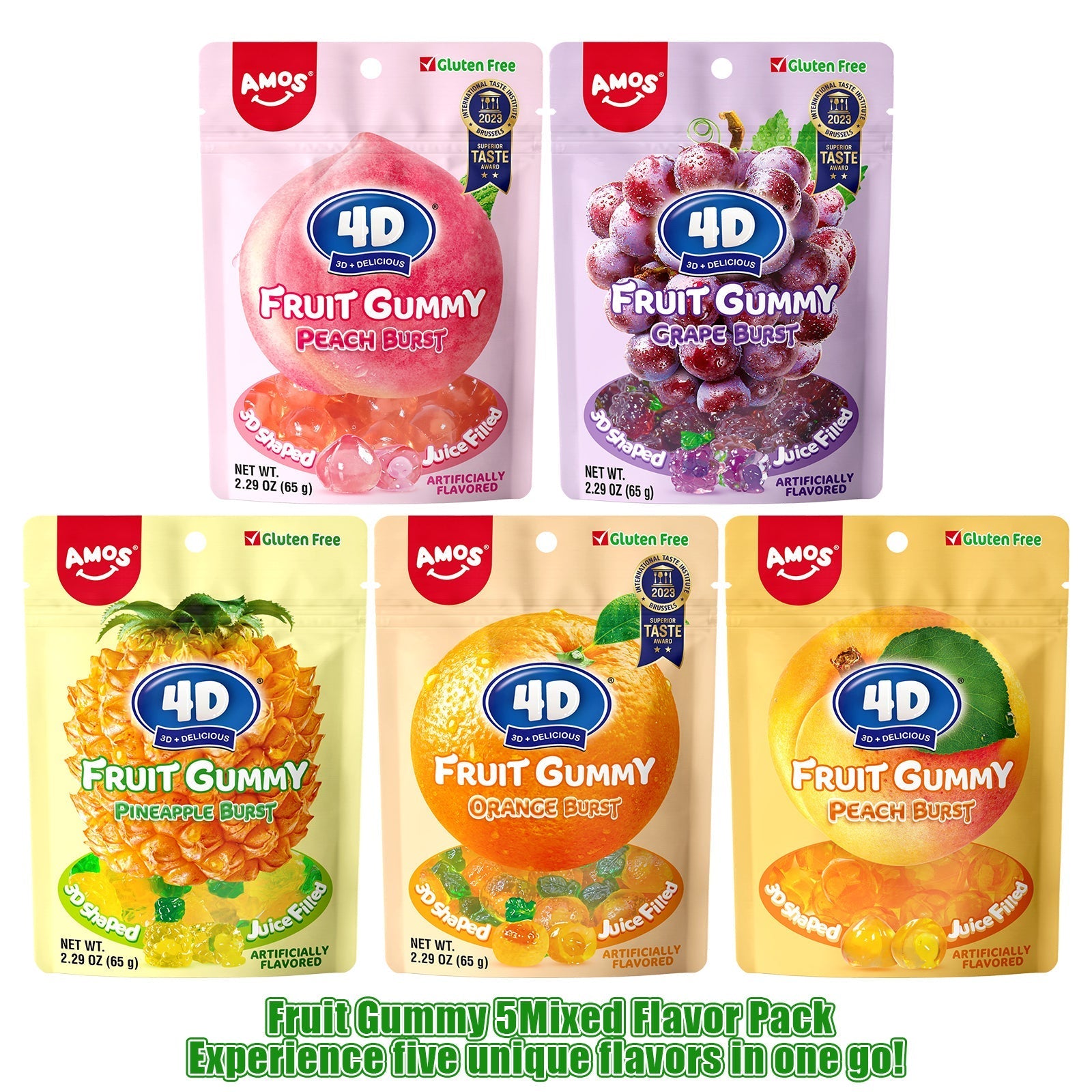 4D Fruit Gummy - Burst Juice Filled（Mix Flavor-5 bags）- 65g/bag
