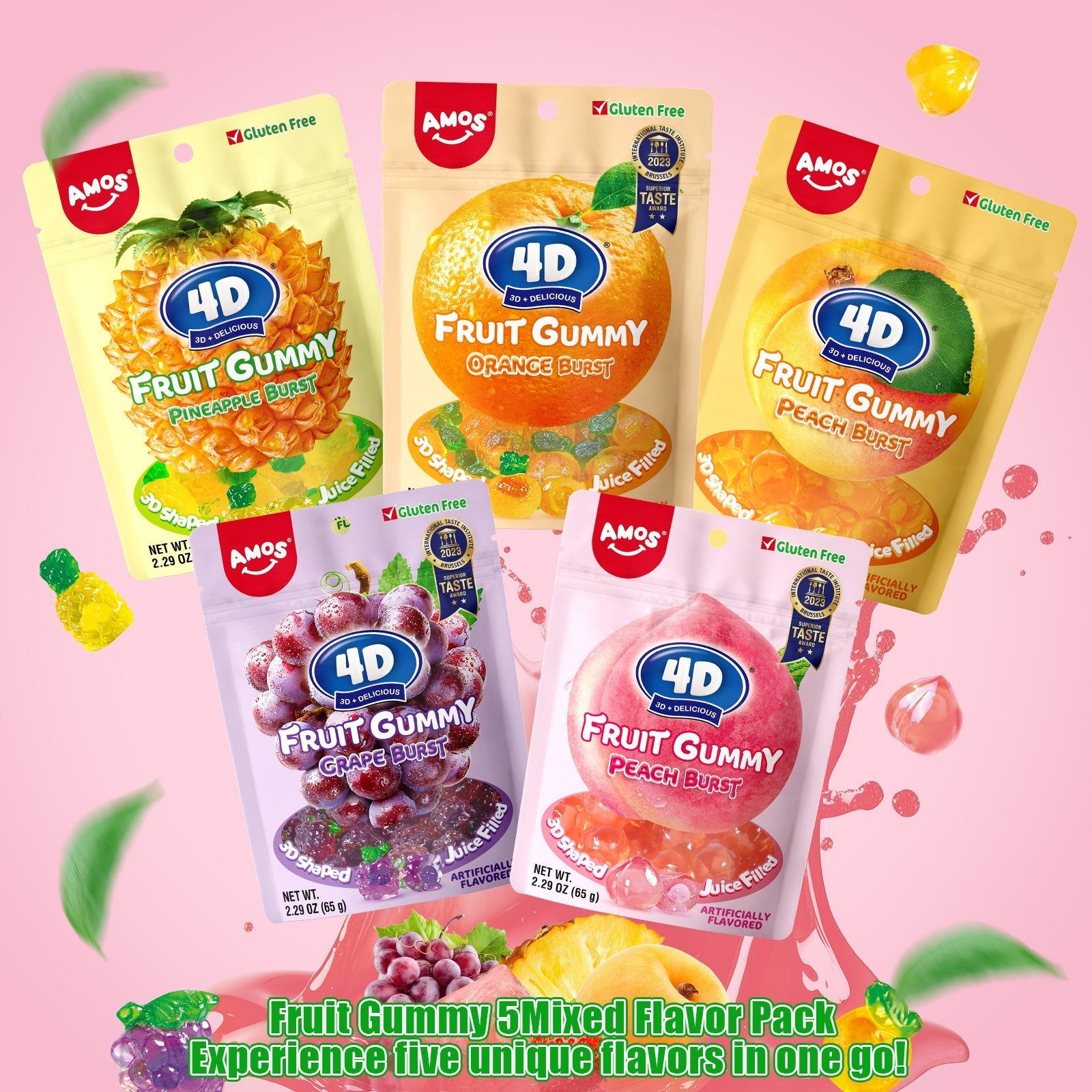 4D Fruit Gummy - Burst Juice Filled（Mix Flavor-5 bags）- 65g/bag