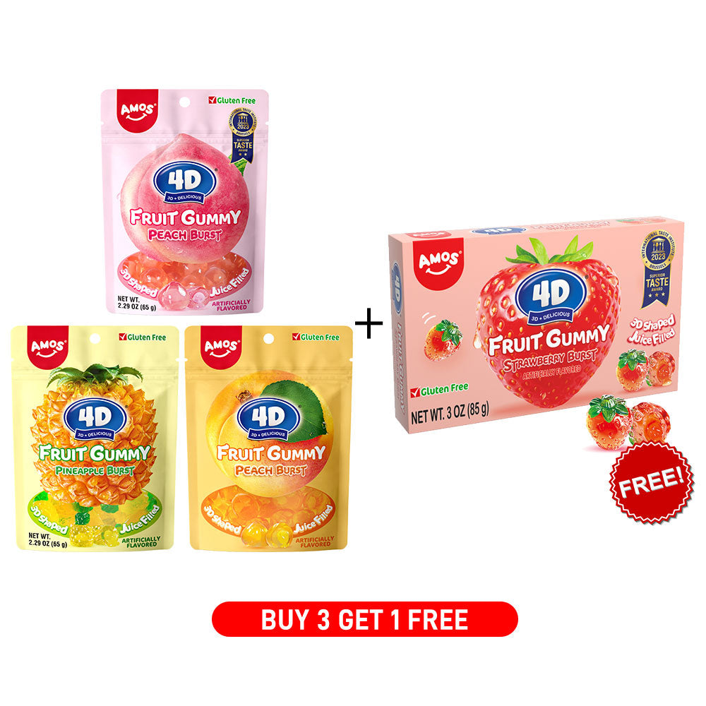 4D Fruit Gummy - Burst Juice Filled（Mix Flavor-5 bags）- 65g/bag