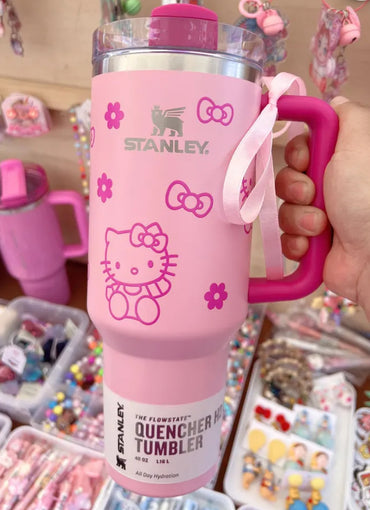 Kitty 40oz Quencher stainless tumbler / Kawaii Kitty tumbler/ anime quencher/ Pink 40oz gift/