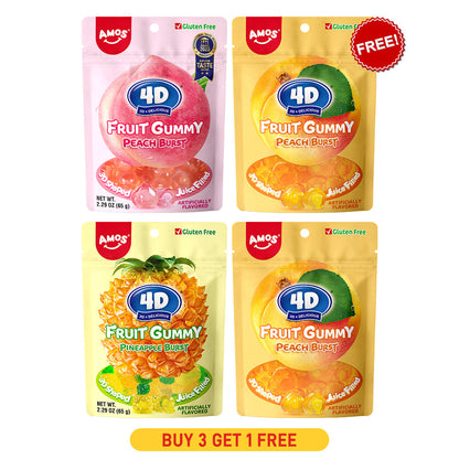 4D Fruit Gummy - Burst Juice Filled（Mix Flavor-5 bags）- 65g/bag