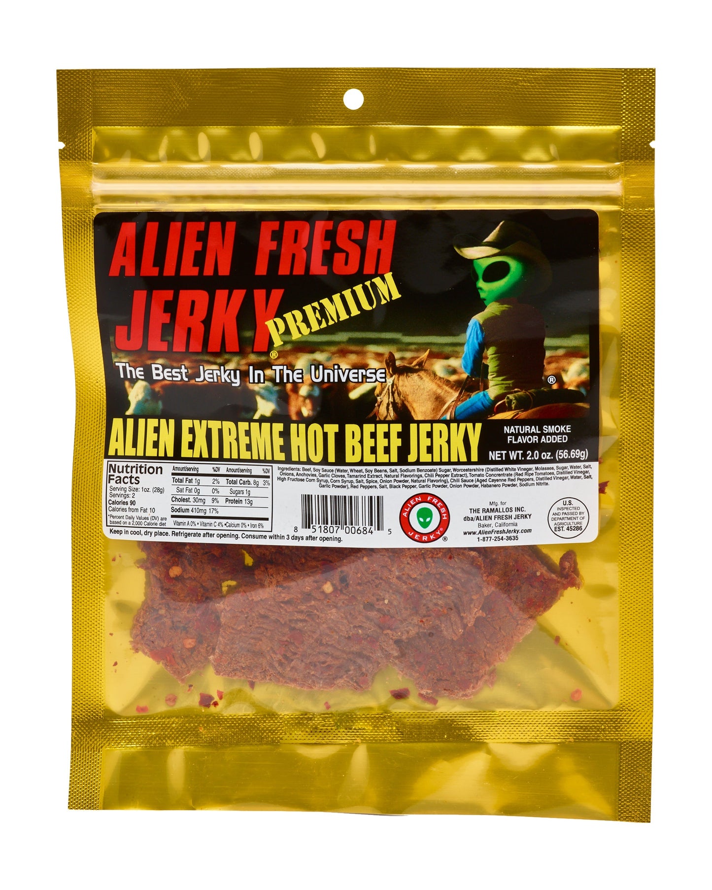 ALIEN EXTREME HOT Beef Jerky (2 oz)